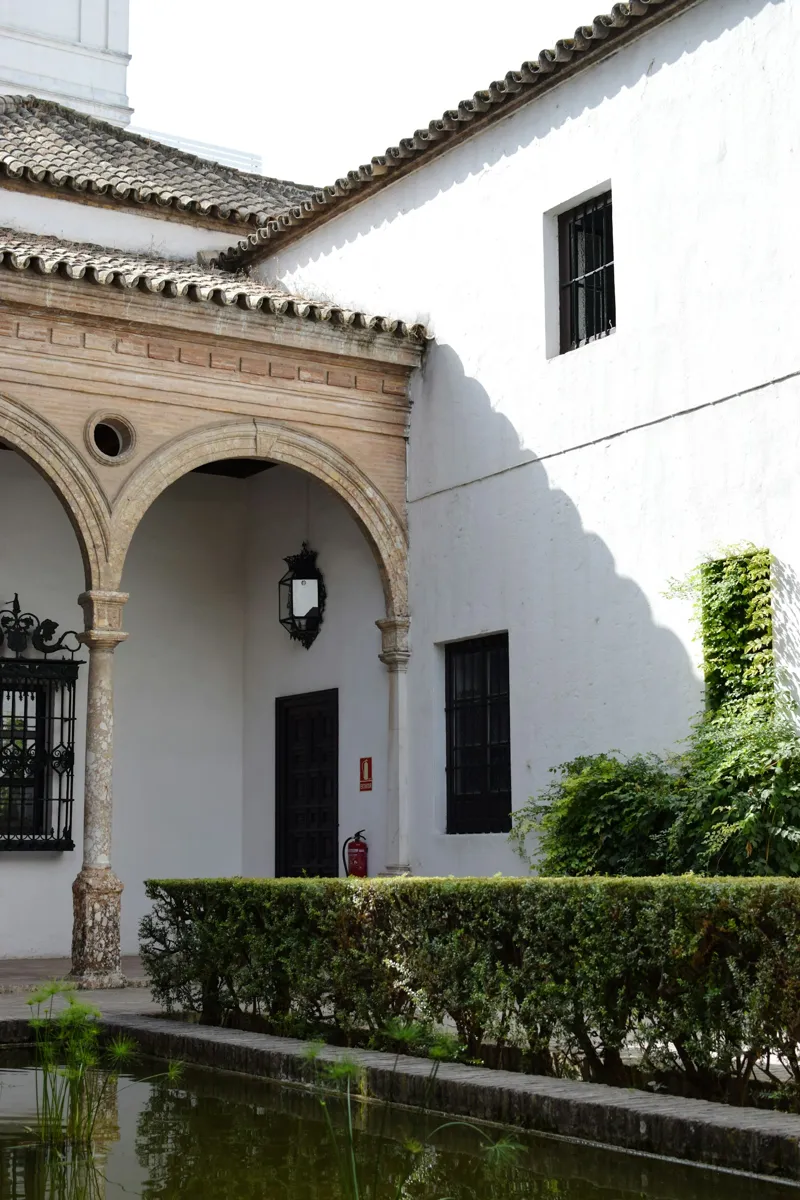 Patio sevillano encalado con arcos